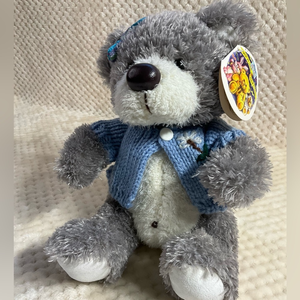 Sugar Bears Nova Scotia Grey Plush Teddy Knit Sweater Stuffed Animal Toy w Tags